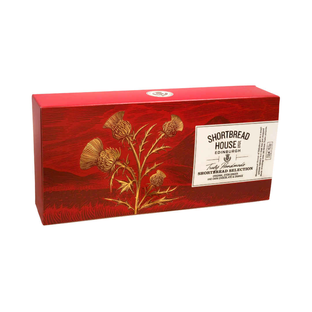 Red Rectangular shortbread box with thistle design