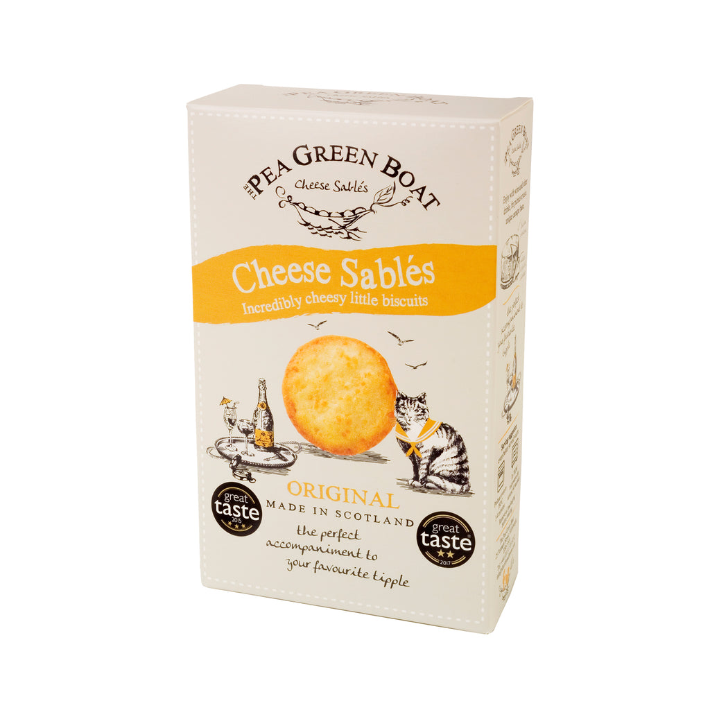 A box of original Cheese Sables from Pea Green Boat