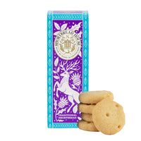 Shortbread House original shortbread box with biscuits to the side.