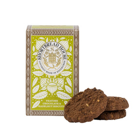 Box of Shortbread House hazelnut and chocolate biscuits with biscuits to the side