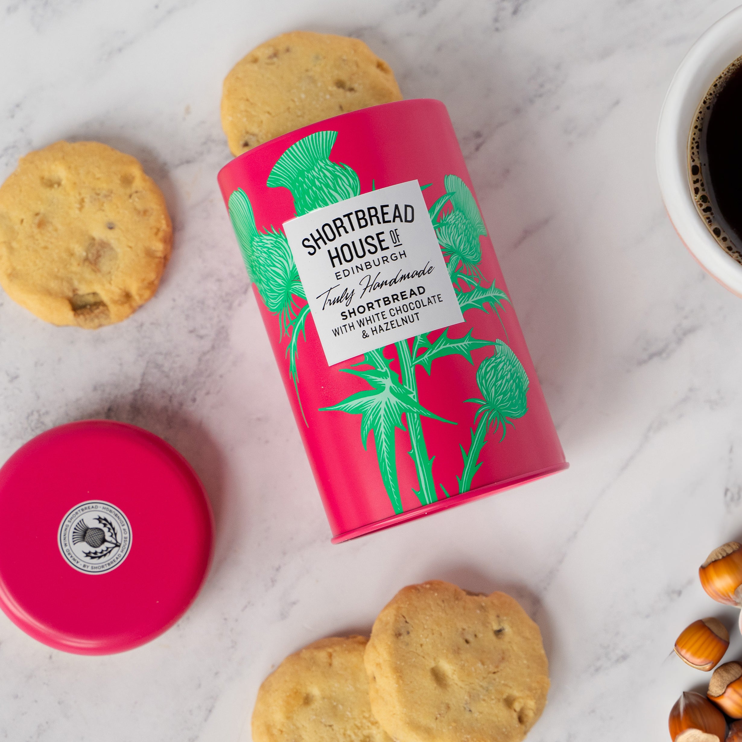 140g Tin of Handmade Shortbread with White Chocolate & Hazelnuts ...