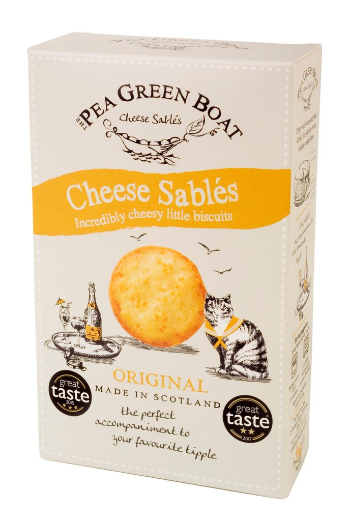A box of original Cheese Sables from Pea Green Boat
